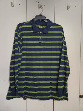 Foundry Long Sleeve Polo Ruby Shirt 3XL Blue Green Striped 100% Cotton